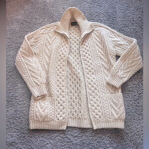 Vintage 60s Gaeltarra Handknit Wool Irish Fisherman Cable Knit Zipper Sweater L